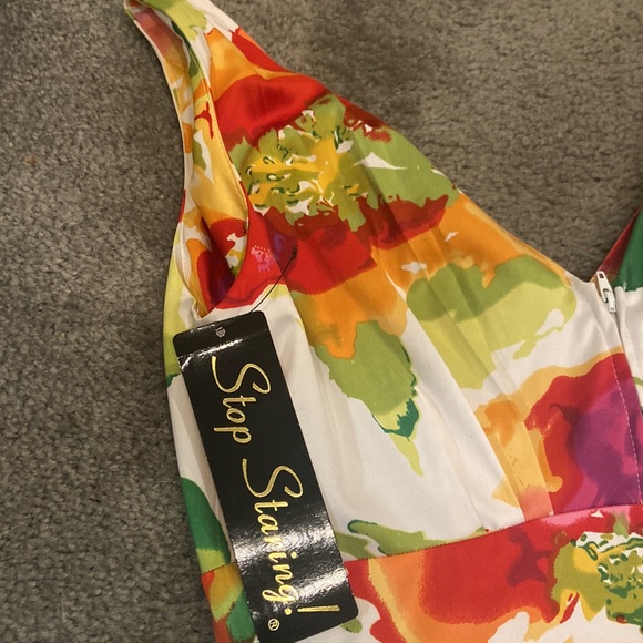 Stop Staring Camilla Floral Print Bombshell Wiggle Dress White Watercolor Med - Picture 4 of 6